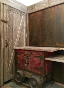 Reclaim metal and miners cart finish done in powder room